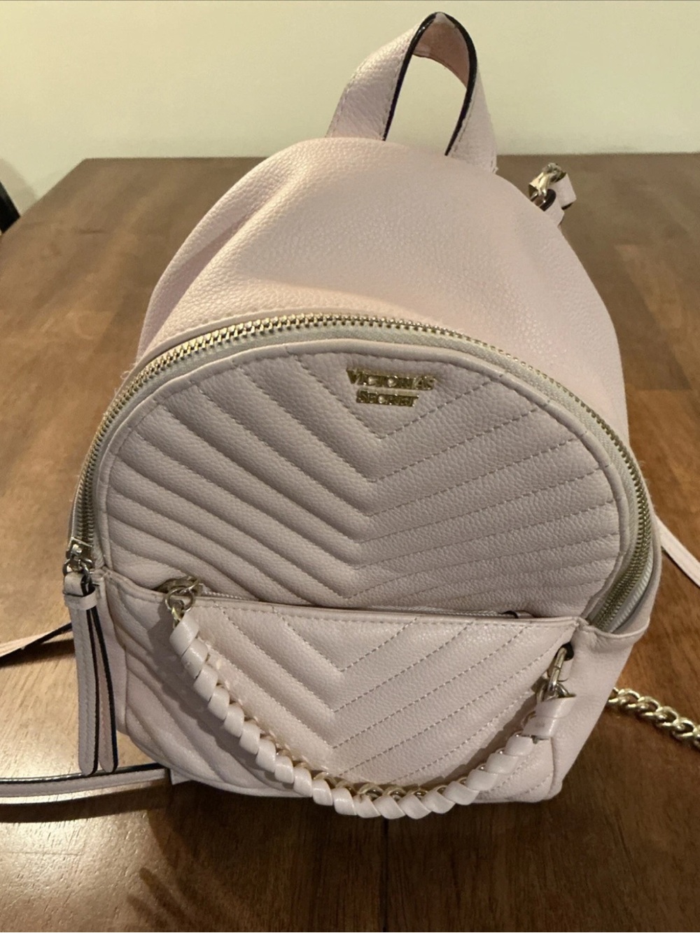 Victoria’s Secret V-Quilt Mini Backpack Light Pink Gold Hardware EX+